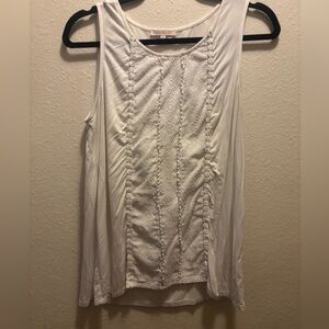 Skies Are Blue White Lace-Trim Sleeveless Tank Top